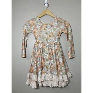 Cheeky Plum Long Sleeve Knit Dress Girls 7 Floral Eyelet Lace Layered Ruffle Hem